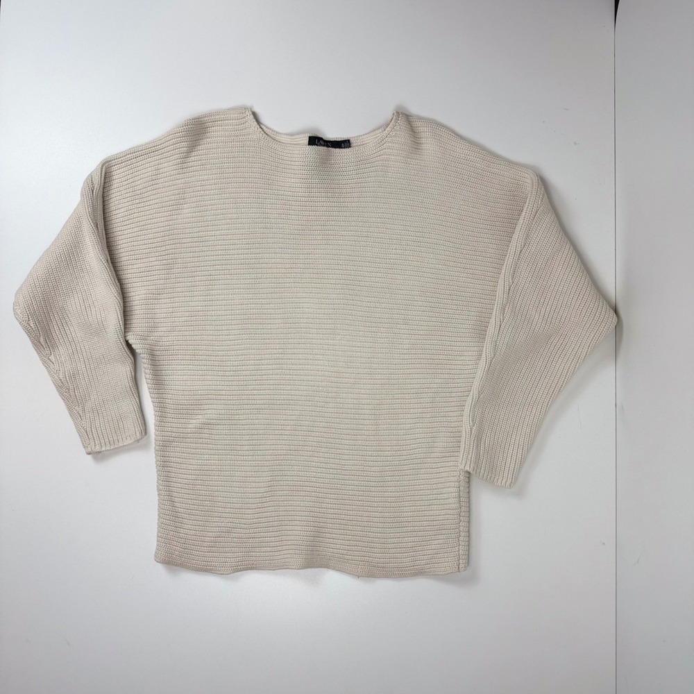 Lauren Ralph Lauren Cream Ribbed Cotton Boatneck Sweater XL Off White Pullover